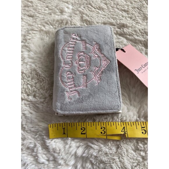 JUICY COUTURE GIRLIE ROYALTY Double Sided Trifold Wallet Dove Grey Pink NEW - Picture 9 of 9
